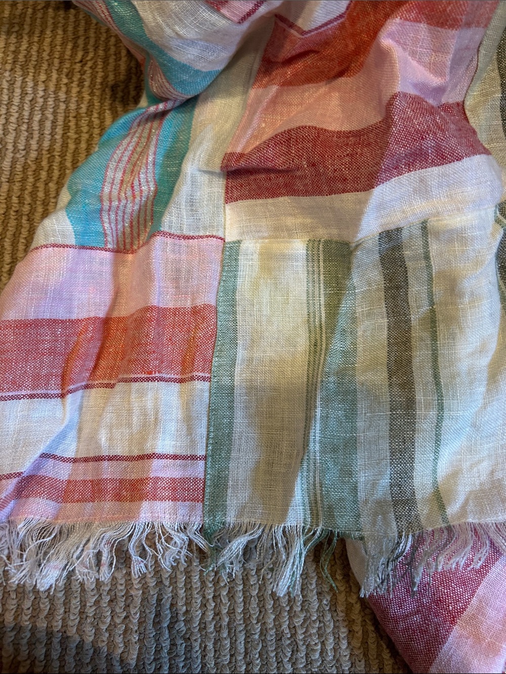 NWOT FREE PEOPLE sail away linen patchwork pastel Striped kimono Cover-Up OS - Picture 7 of 7